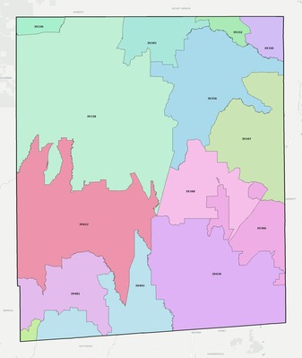Jasper County MS ZIP code boundaries map