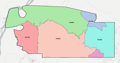 Jefferson County MS ZIP code boundaries map