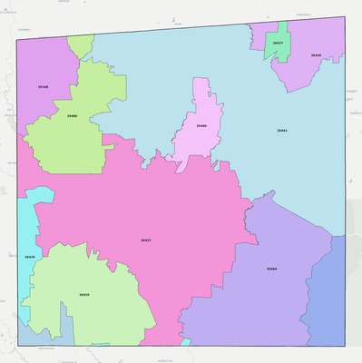 Jones County MS ZIP code boundaries map