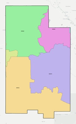 Lamar County MS ZIP code boundaries map