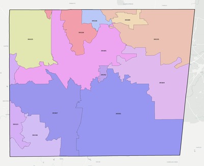 Lauderdale County MS ZIP code boundaries map