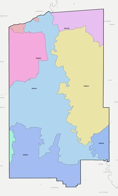 Lawrence County MS ZIP code boundaries map