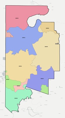Leflore County MS ZIP code boundaries map