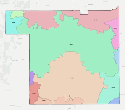 Lincoln County MS ZIP code boundaries map