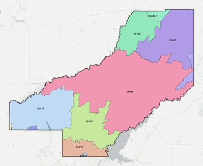 Madison County MS ZIP code boundaries map