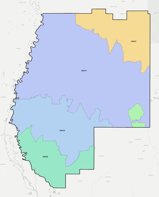 Pearl River County MS ZIP code boundaries map