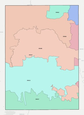 Pike County MS ZIP code boundaries map