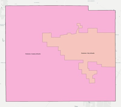 Pontotoc County MS school district boundaries map
