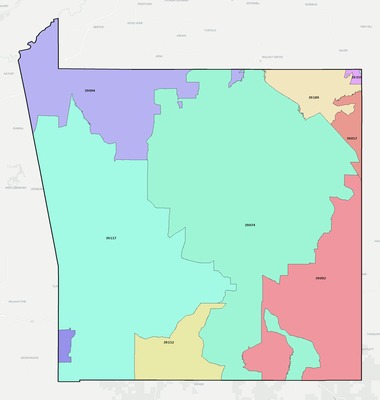 Scott County MS ZIP code boundaries map