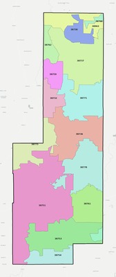 Sunflower County MS ZIP code boundaries map