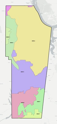 Tishomingo County MS ZIP code boundaries map