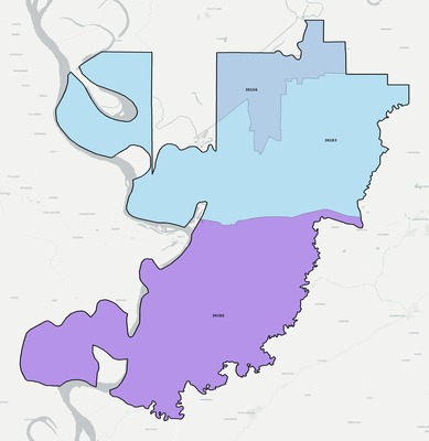 Warren County MS ZIP code boundaries map