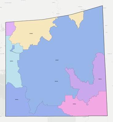 Wayne County MS ZIP code boundaries map