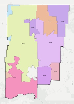 Blaine County MT ZIP code boundaries map