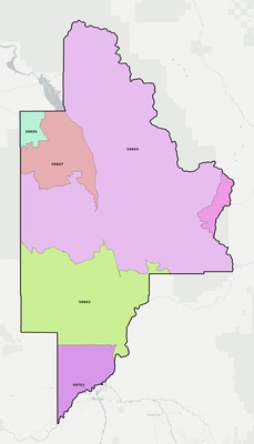 Broadwater County MT ZIP code boundaries map