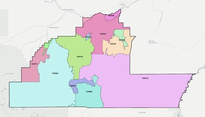 Carbon County MT ZIP code boundaries map