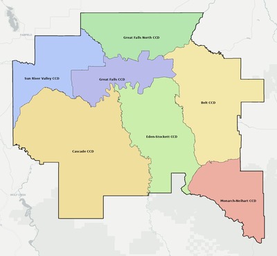 Cascade County MT townships and subdivisions map