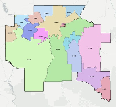 Cascade County MT ZIP code map preview