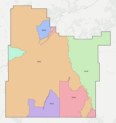 Custer County MT ZIP code boundaries map
