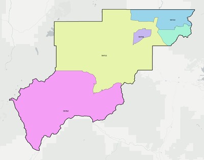 Deer Lodge County MT ZIP code boundaries map