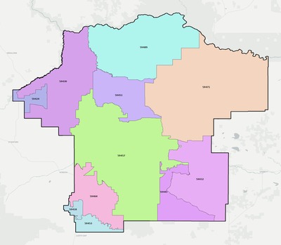 Fergus County MT ZIP code boundaries map