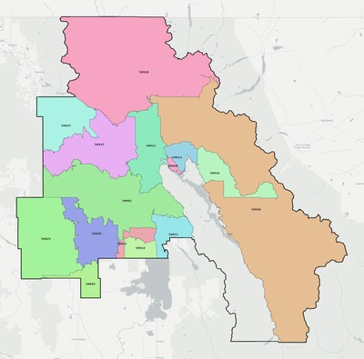 Flathead County MT ZIP code map preview