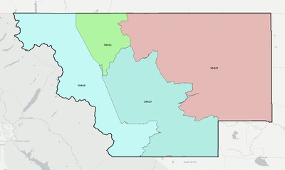 Glacier County MT ZIP code boundaries map