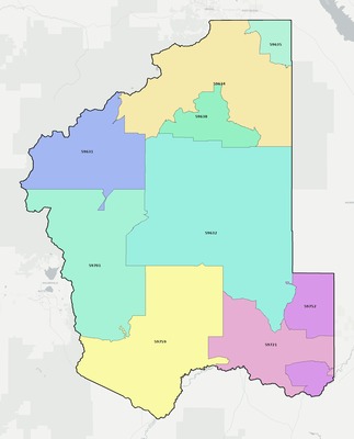 Jefferson County MT ZIP code boundaries map