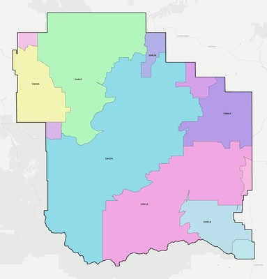 Judith Basin County MT ZIP code boundaries map