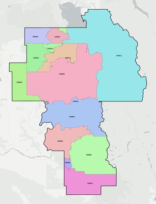 Lake County MT ZIP code boundaries map
