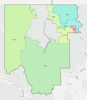 Lincoln County MT ZIP code boundaries map