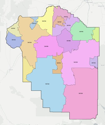 Madison County MT ZIP code boundaries map
