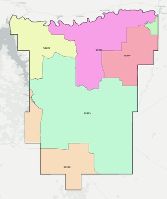 McCone County MT ZIP code boundaries map