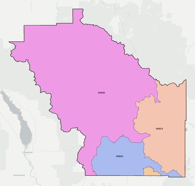 Meagher County MT ZIP code boundaries map