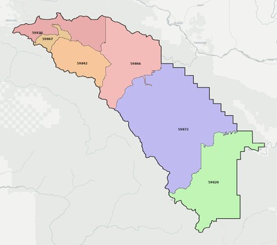 Mineral County MT ZIP code boundaries map