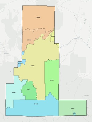Park County MT ZIP code boundaries map