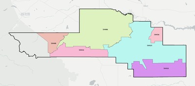 Pondera County MT ZIP code boundaries map