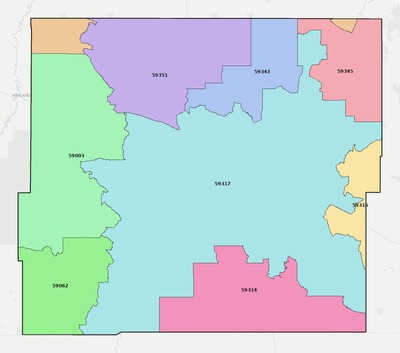 Powder River County MT ZIP code boundaries map