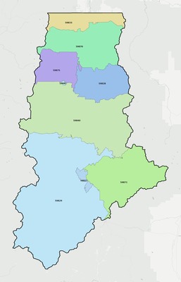 Ravalli County MT ZIP code boundaries map