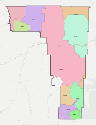 Rosebud County MT ZIP code boundaries map