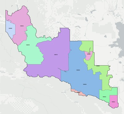 Sanders County MT ZIP code boundaries map
