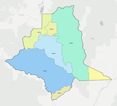 Silver Bow County MT ZIP code boundaries map