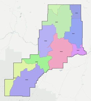 Stillwater County MT ZIP code boundaries map