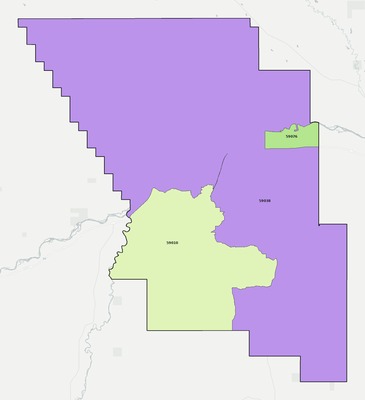 Treasure County MT ZIP code boundaries map