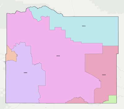 Wheatland County MT ZIP code boundaries map