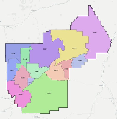Yellowstone County MT ZIP code boundaries map