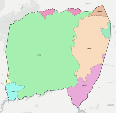 Alexander County NC ZIP code boundaries map