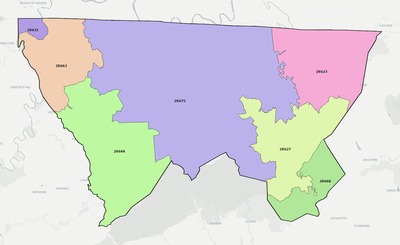 Alleghany County NC ZIP code boundaries map