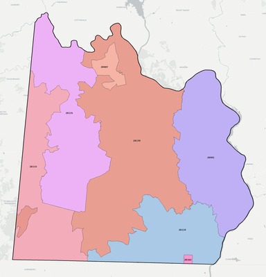 Anson County NC ZIP code boundaries map