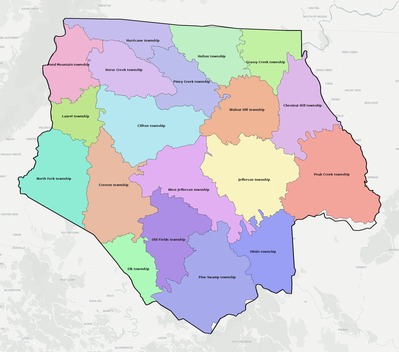 Ashe County NC townships and subdivisions map